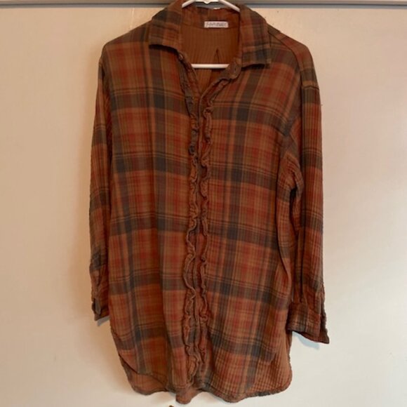 Free People x CP Shades Tunic Flannel Plaid Y2K Grunge $268 Beige Brown Like New - Picture 4 of 16